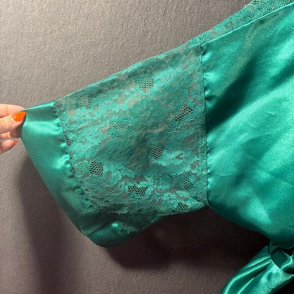vintage gold label victorias secret women robe OS green lace hollywood glam - Picture 4 of 5